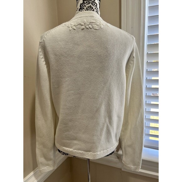 Vtg Lands' End Cotton Floral Embroidered Cardigan Sz S Ivory Classic Cottage - Picture 5 of 12